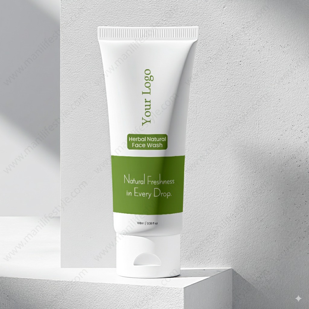 Facial cleanser product tube with a natural, clean background